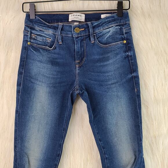 Frame Le Skinny de Jeanne Crop Cantine Stretch Raw Frayed Hem Dark Wash Size 26 - Picture 4 of 12